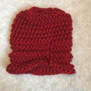 Hand knit messy bun hat